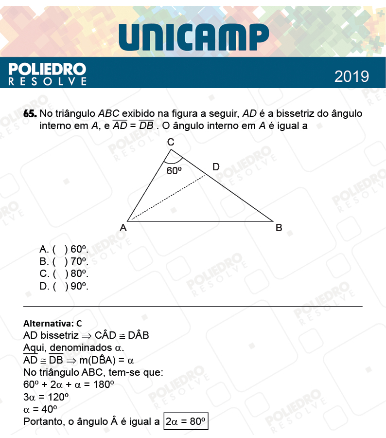 Questão 65 - 1ª Fase - PROVA Q e X - UNICAMP 2019