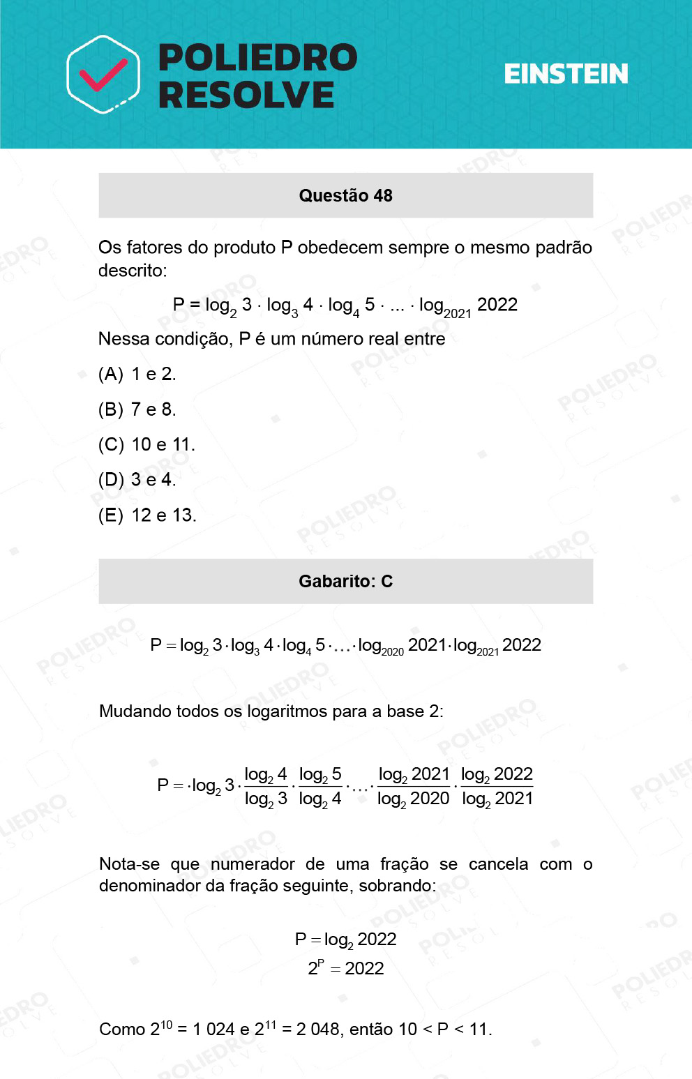 Questão 48 - Fase única - EINSTEIN 2022