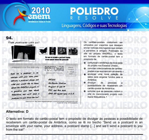 Questão 94 - Domingo (Prova rosa) - ENEM 2010