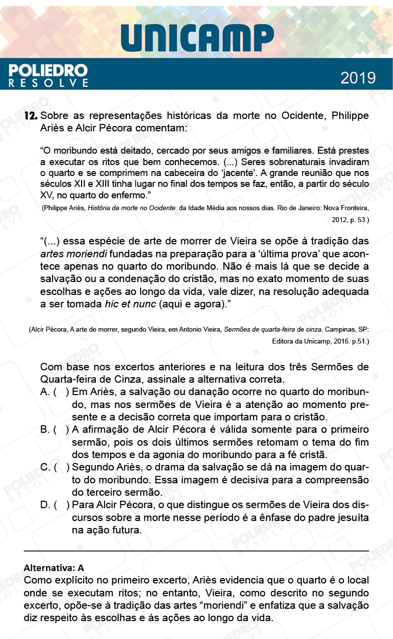 Questão 12 - 1ª Fase - PROVA Q e X - UNICAMP 2019