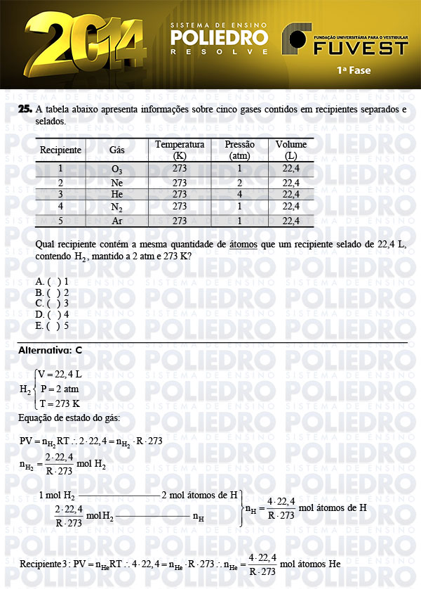Questão 25 - 1ª Fase - FUVEST 2014