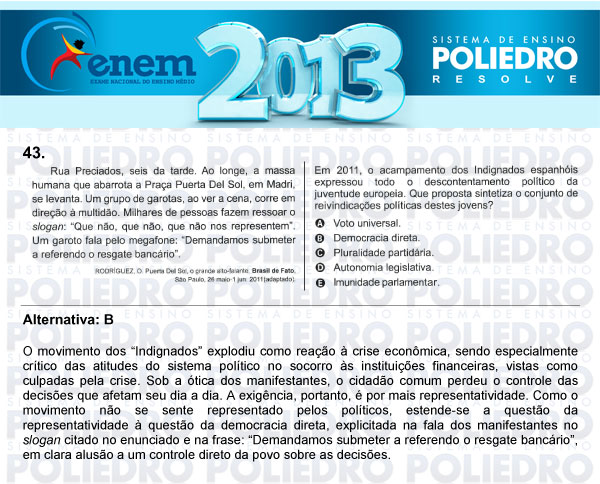 Questão 43 - Sábado (Prova Amarela) - ENEM 2013