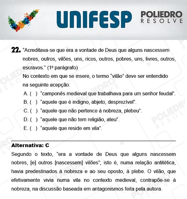 Questão 22 - 1º Dia - UNIFESP 2018