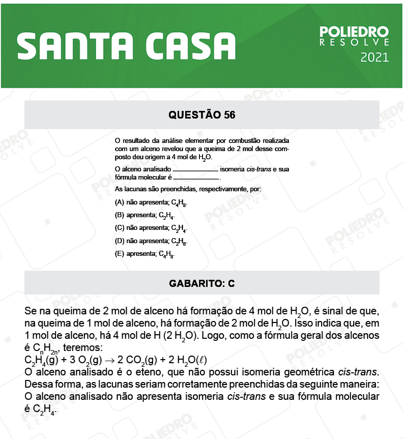 Questão 56 - 1º Dia - SANTA CASA 2021