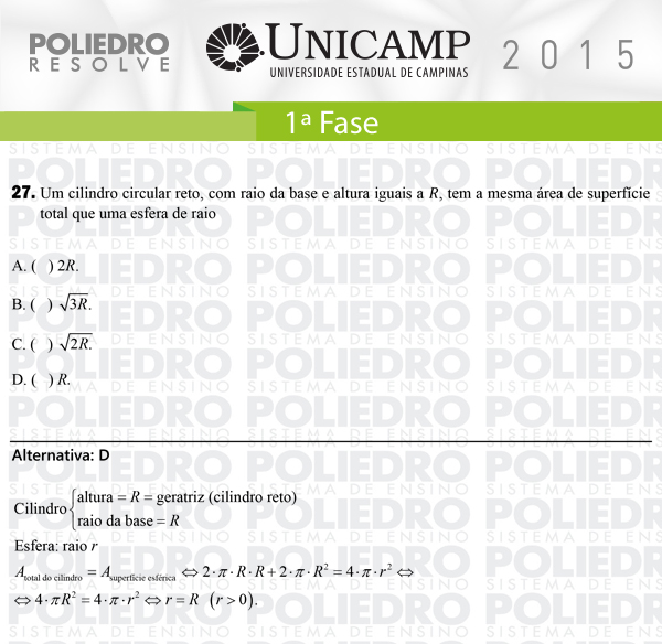 Questão 27 - 1ª Fase - UNICAMP 2015