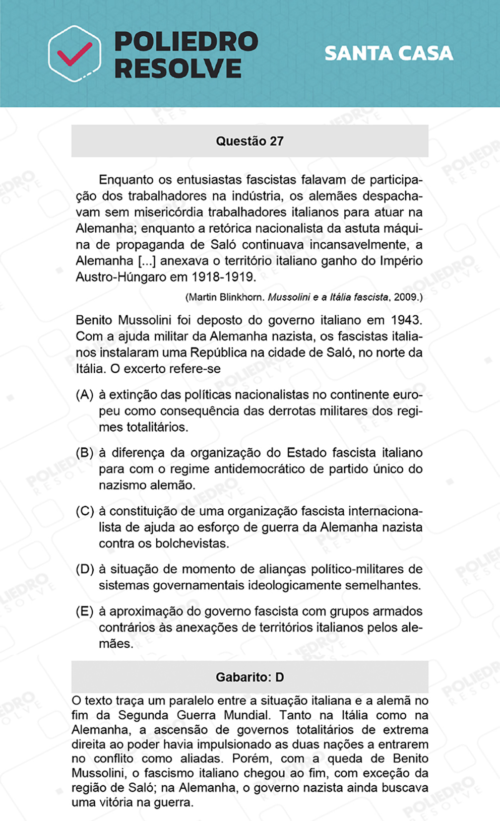 Questão 27 - 1º Dia - SANTA CASA 2022