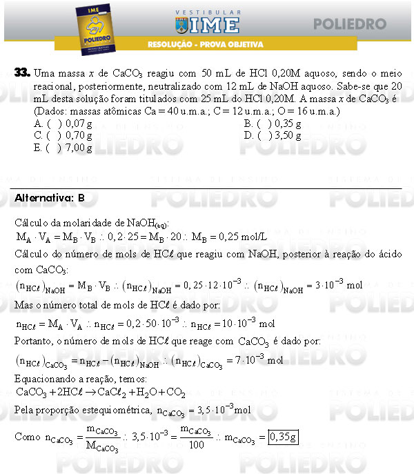 Questão 33 - Objetiva - IME 2009