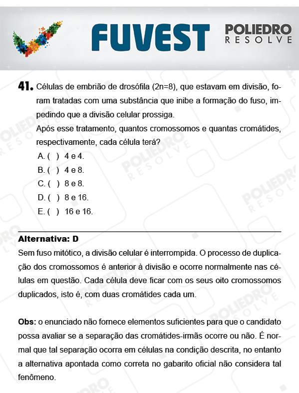 Questão 41 - 1ª Fase - PROVA V - FUVEST 2018