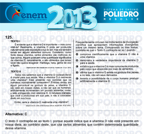 Questão 125 - Domingo (Prova Cinza) - ENEM 2013