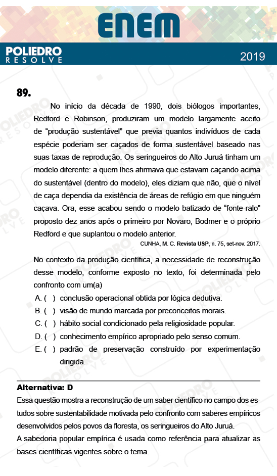 Questão 89 - 1º Dia - Prova AZUL - ENEM 2018