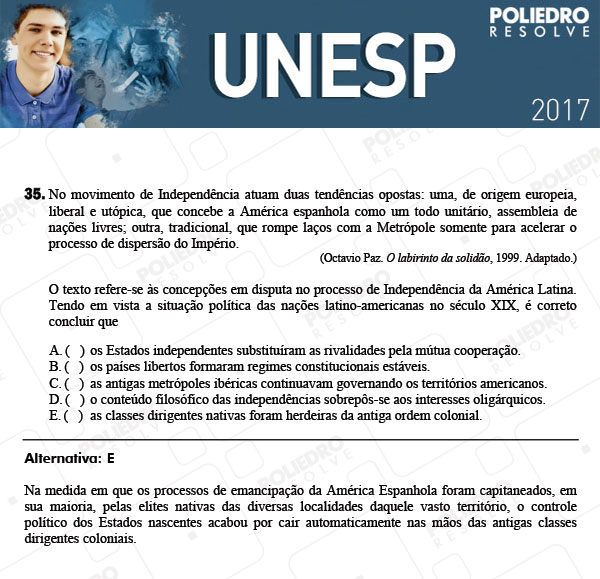 Questão 35 - 1ª Fase - UNESP 2017