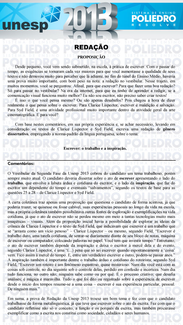 Redação - 2ª Fase - UNESP 2013