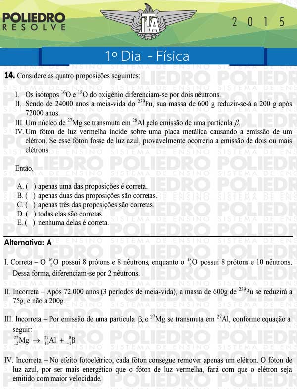 Questão 14 - Física - ITA 2015