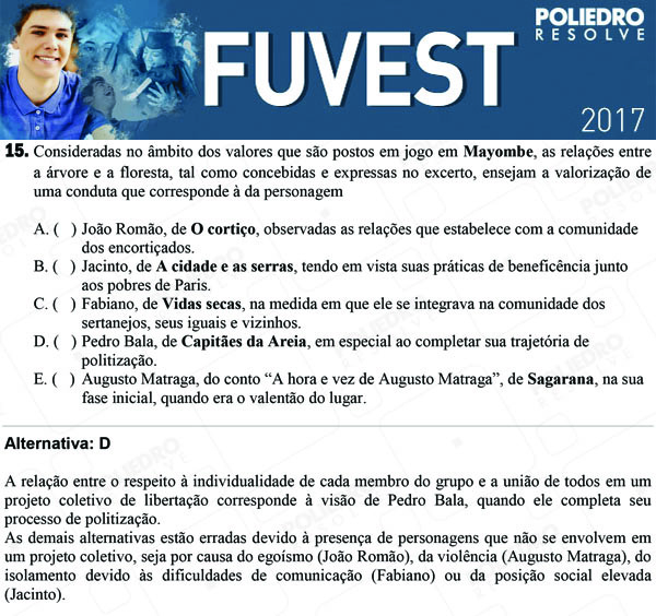 Questão 15 - 1ª Fase - FUVEST 2017