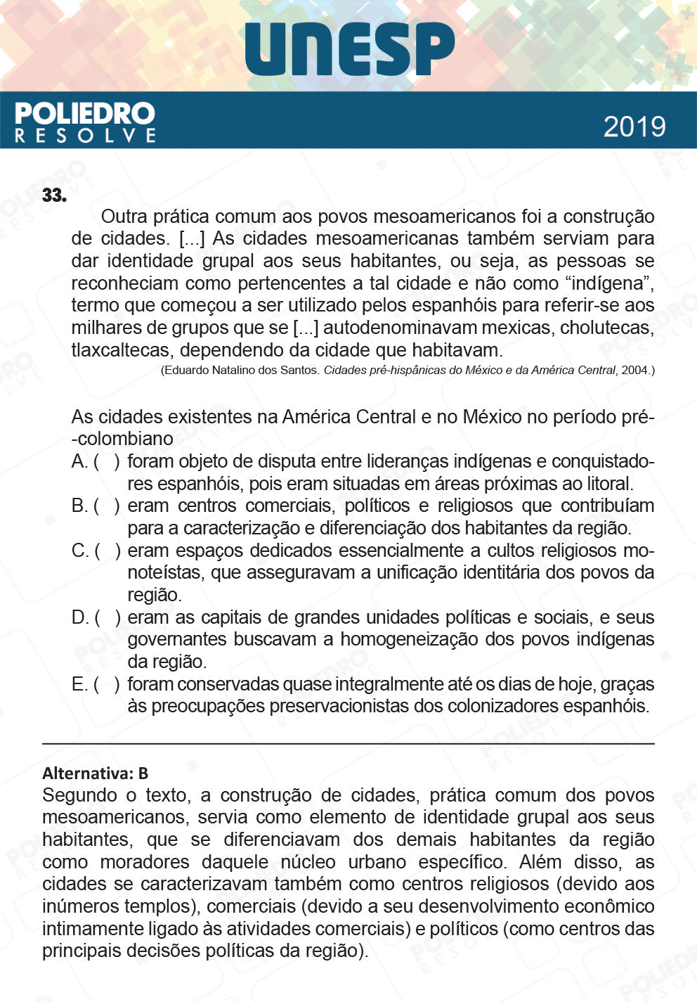 Questão 33 - 1ª Fase - UNESP 2019