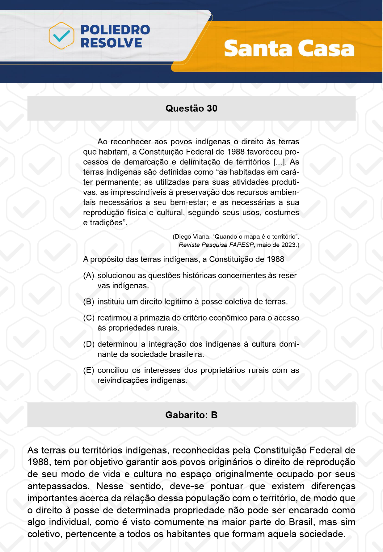 Questão 30 - 1º Dia - SANTA CASA 2024