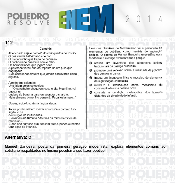 Questão 112 - Domingo (Prova Cinza) - ENEM 2014