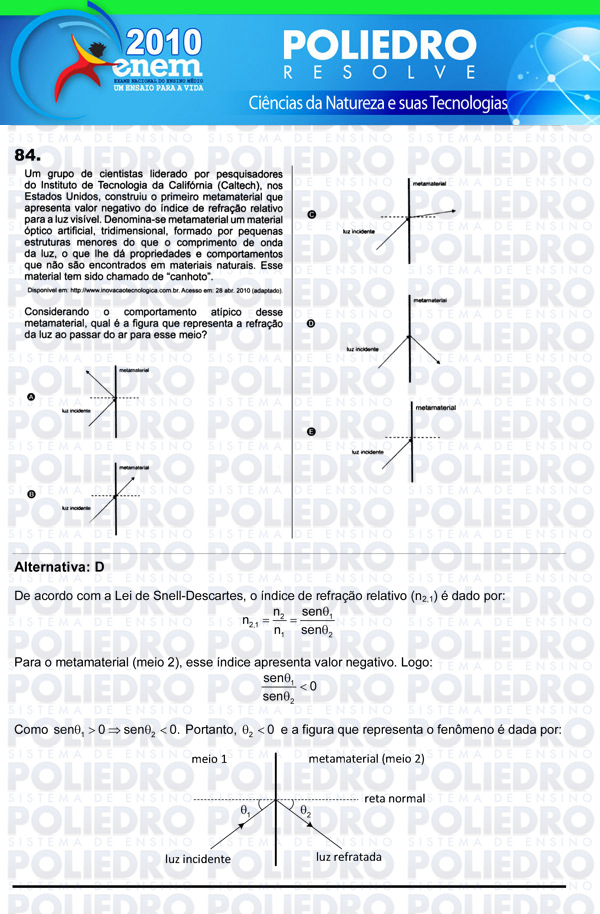 Questão 84 - Sábado (Prova azul) - ENEM 2010