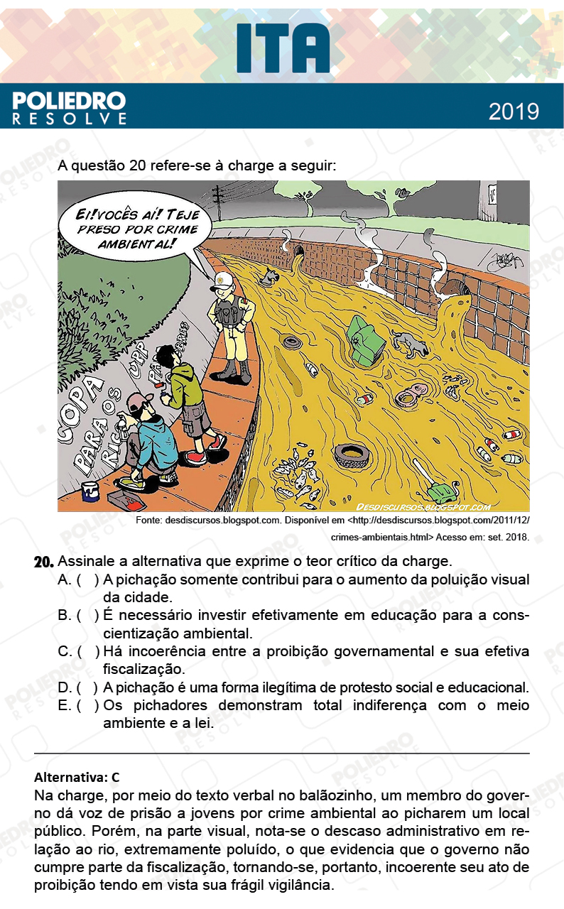 Questão 20 - 1ª Fase - FIS / POR / ING/ MAT / QUI - ITA 2019