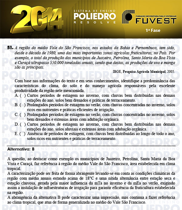 Questão 51 - 1ª Fase - FUVEST 2014