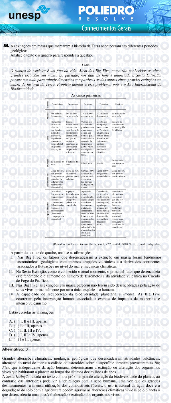 Questão 54 - 1ª Fase - UNESP 2011