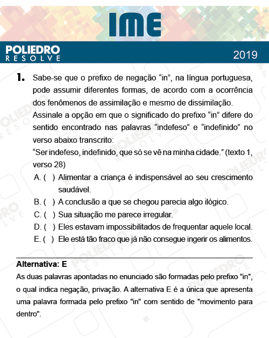 Questão 1 - 2ª Fase - Português/Inglês - IME 2019