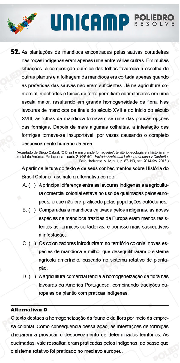 Questão 52 - 1ª Fase - PROVA Q - UNICAMP 2018