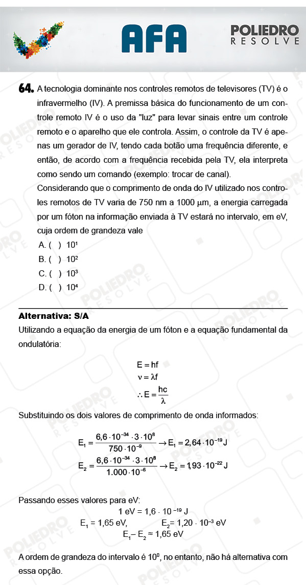 Questão 64 - Prova Modelo A - AFA 2018