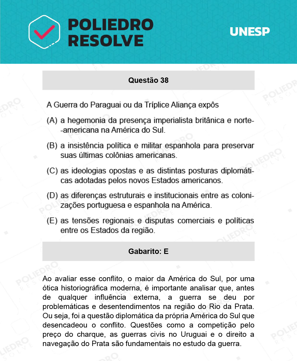 Questão 38 - 1ª Fase - Ext / Hum - UNESP 2022