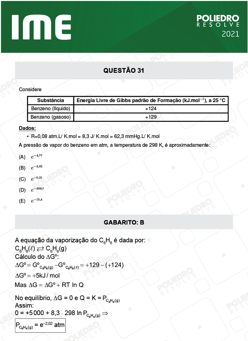 Questão 31 - 1ª FASE - IME 2021