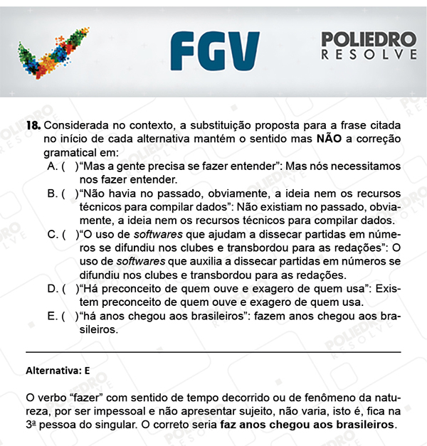 Questão 18 - Objetivas - FGV 2018