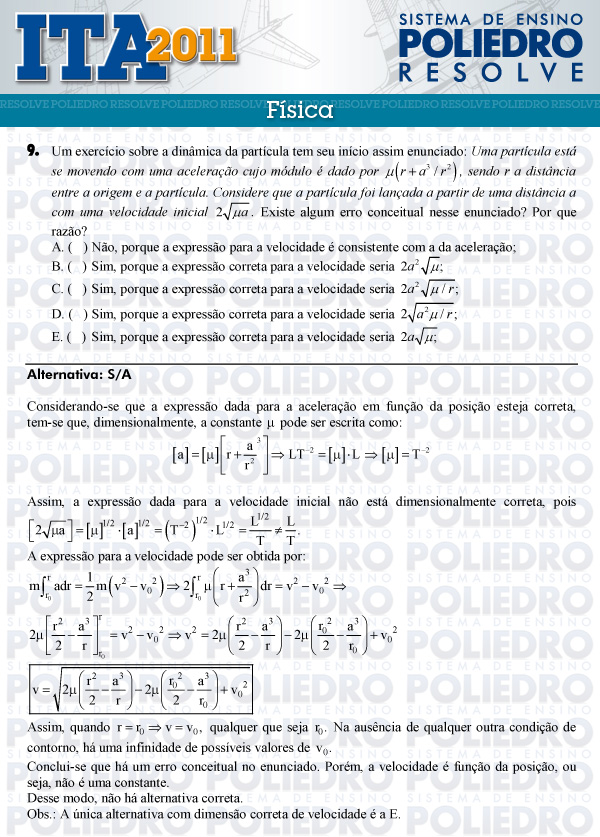 Questão 9 - Física - ITA 2011