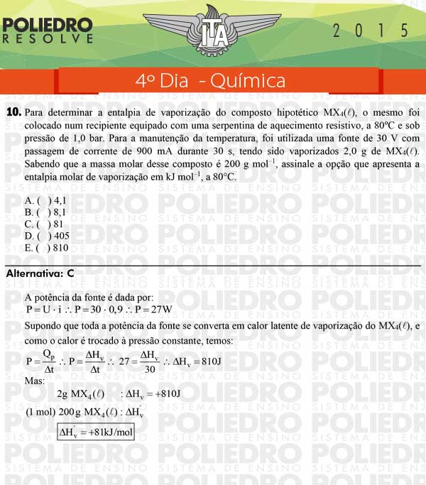 Questão 10 - Química - ITA 2015