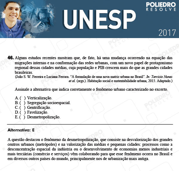 Questão 46 - 1ª Fase - UNESP 2017