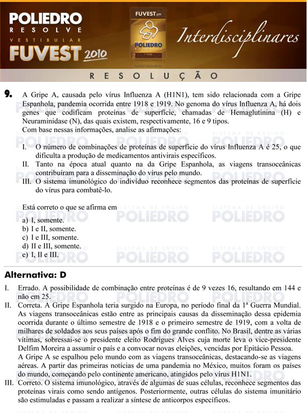 Questão 9 - 1ª Fase - FUVEST 2010