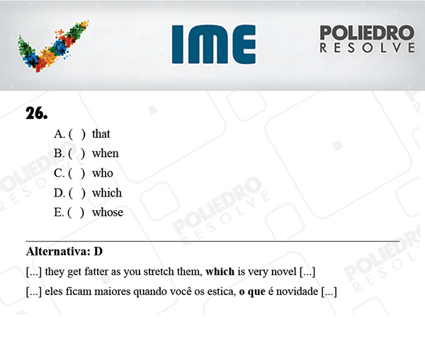 Questão 26 - Português / Inglês - IME 2018