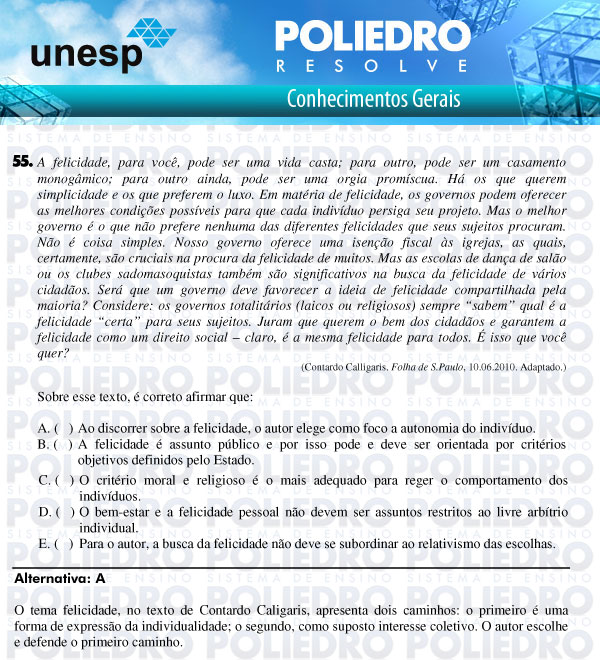 Questão 55 - 1ª Fase - UNESP 2011