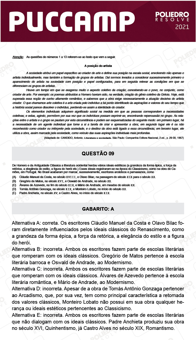 Questão 9 - Demais Cursos - PUC-Campinas 2021