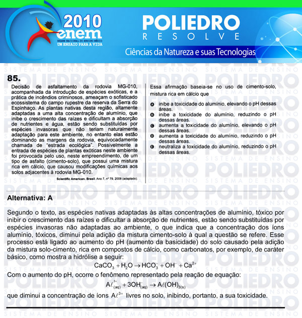 Questão 85 - Sábado (Prova azul) - ENEM 2010