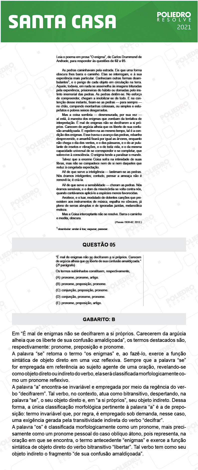 Questão 5 - 1º Dia - SANTA CASA 2021