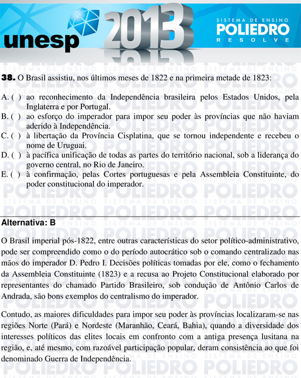Questão 38 - 1ª Fase - UNESP 2013