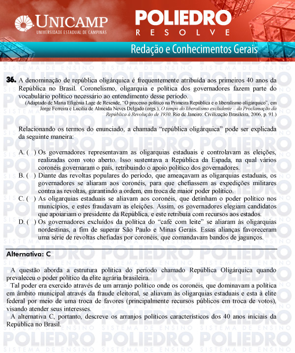 Questão 36 - 1ª Fase Versão Q-Z - UNICAMP 2011