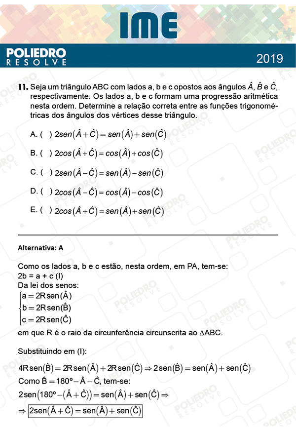 Questão 11 - 1ª Fase - IME 2019