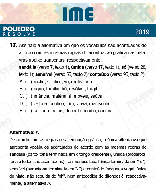 Questão 17 - 2ª Fase - Português/Inglês - IME 2019