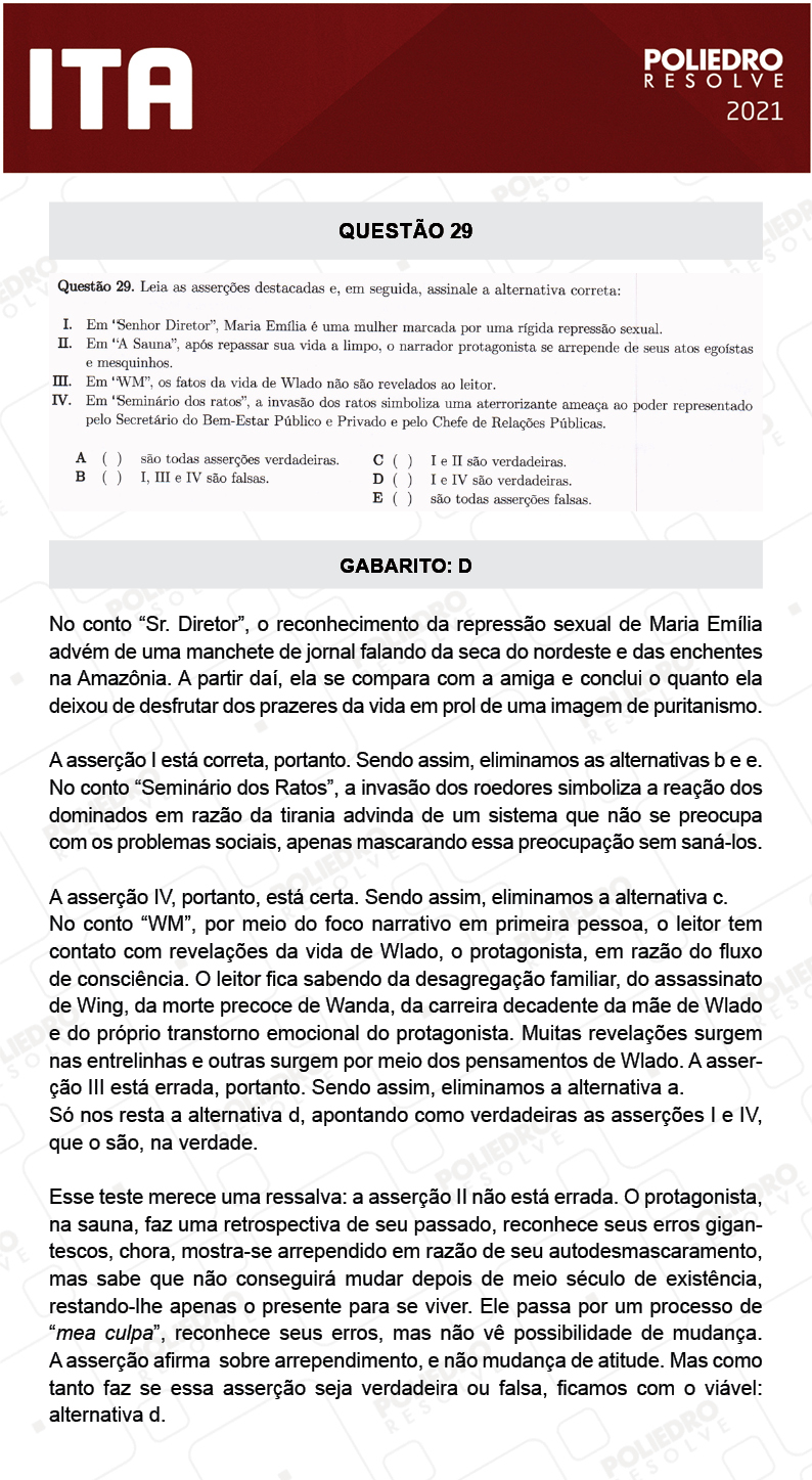 Questão 29 - 1ª Fase - ITA 2021