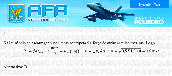 Questão 34 - Prova Modelo B - AFA 2015