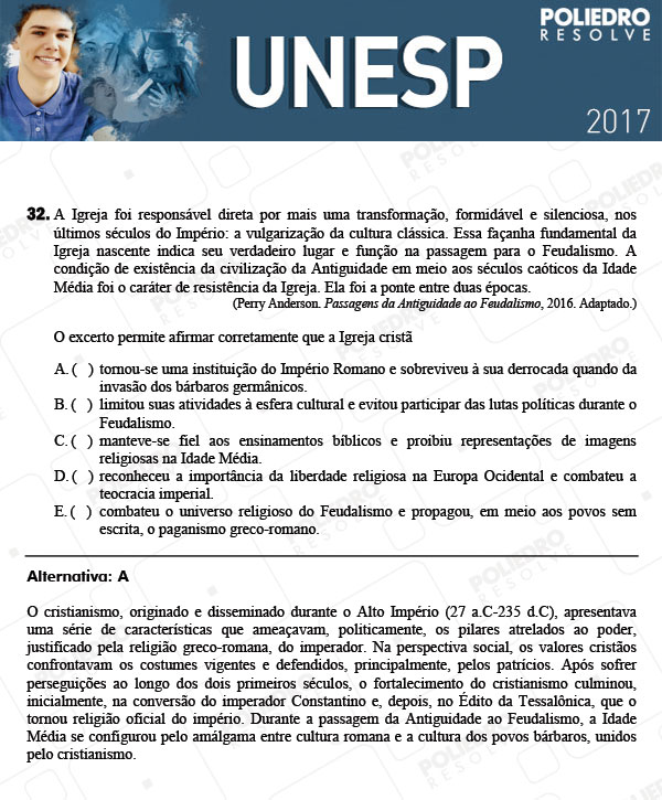 Questão 32 - 1ª Fase - UNESP 2017