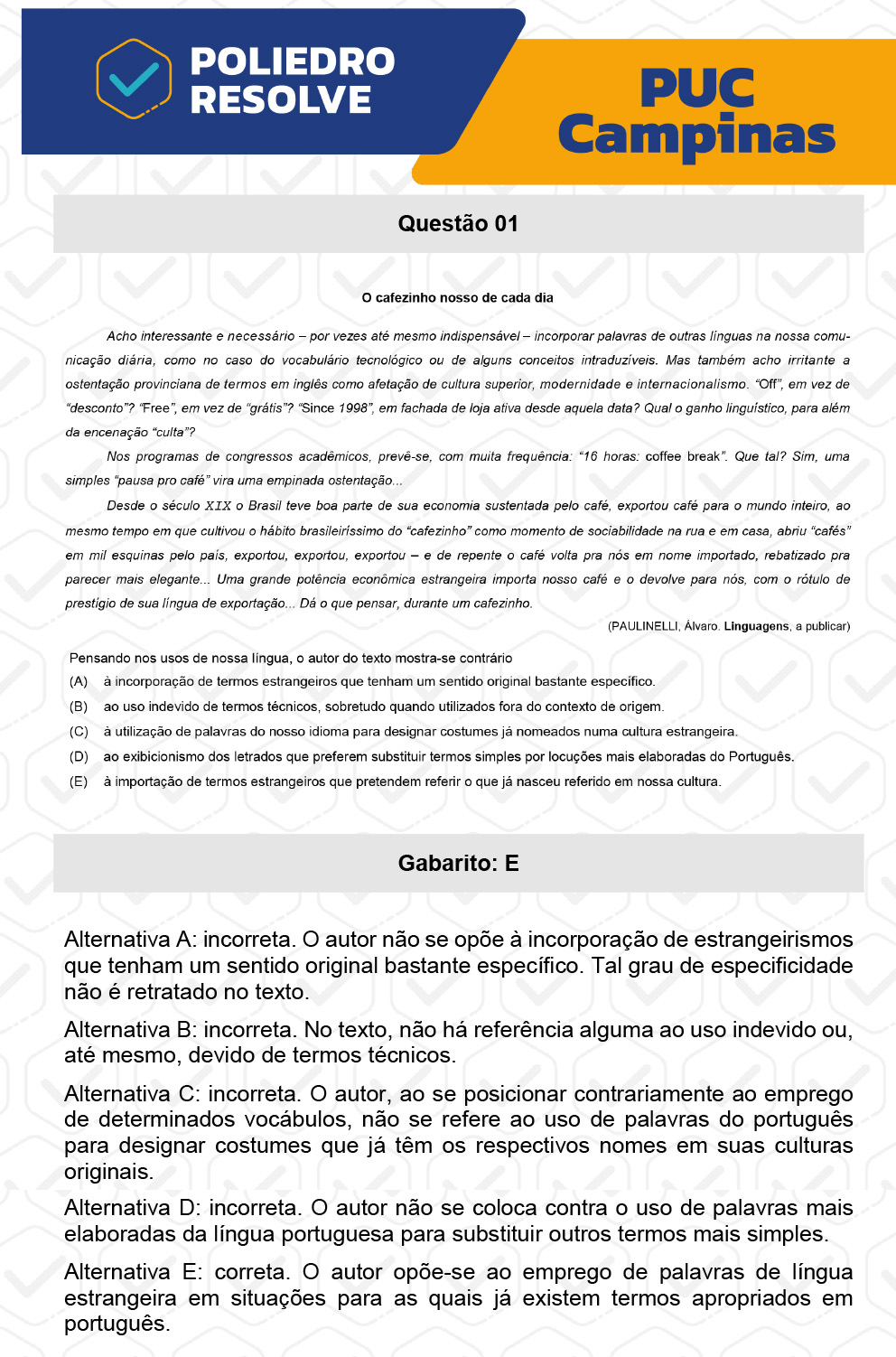 Questão 1 - Prova Geral e Medicina - PUC-Campinas 2023