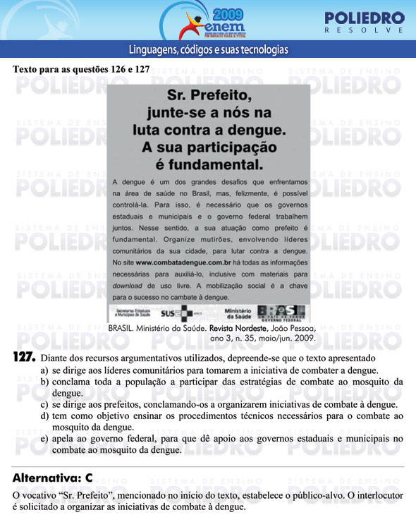 Questão 127 - Prova - ENEM 2009