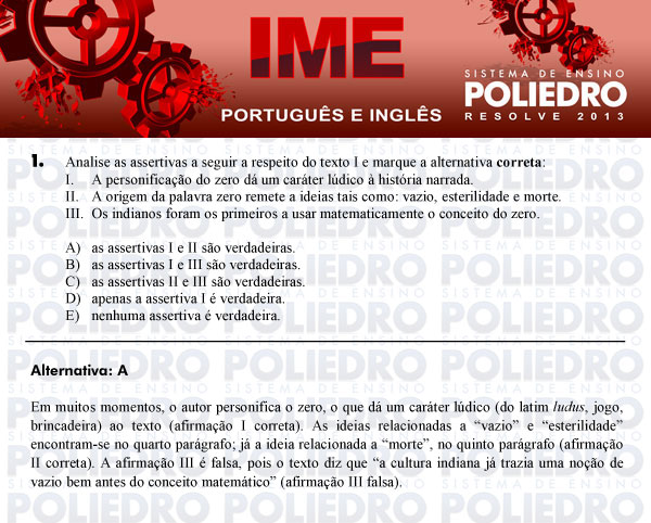 Questão 1 - Português e Inglês - IME 2013